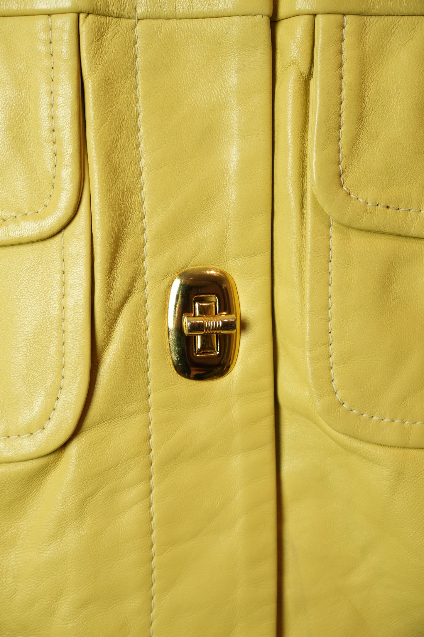 Michael Hoban Buttercream Yellow Leather Collarless CLasp Pocket Cropped Jacket