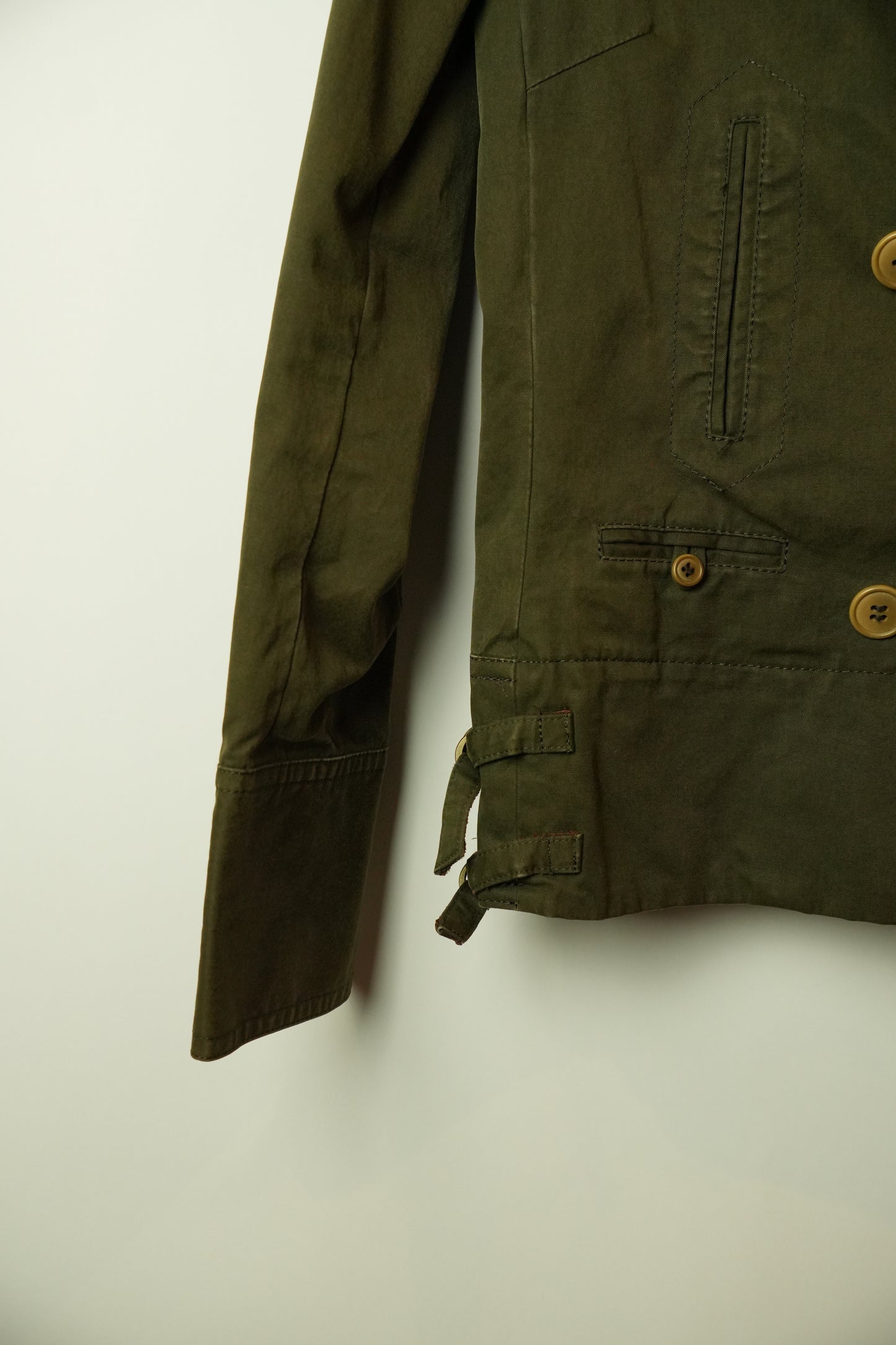 Macphee Khaki Double Breasted short Trench w Buckles