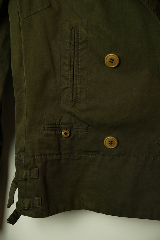 Macphee Khaki Double Breasted short Trench w Buckles