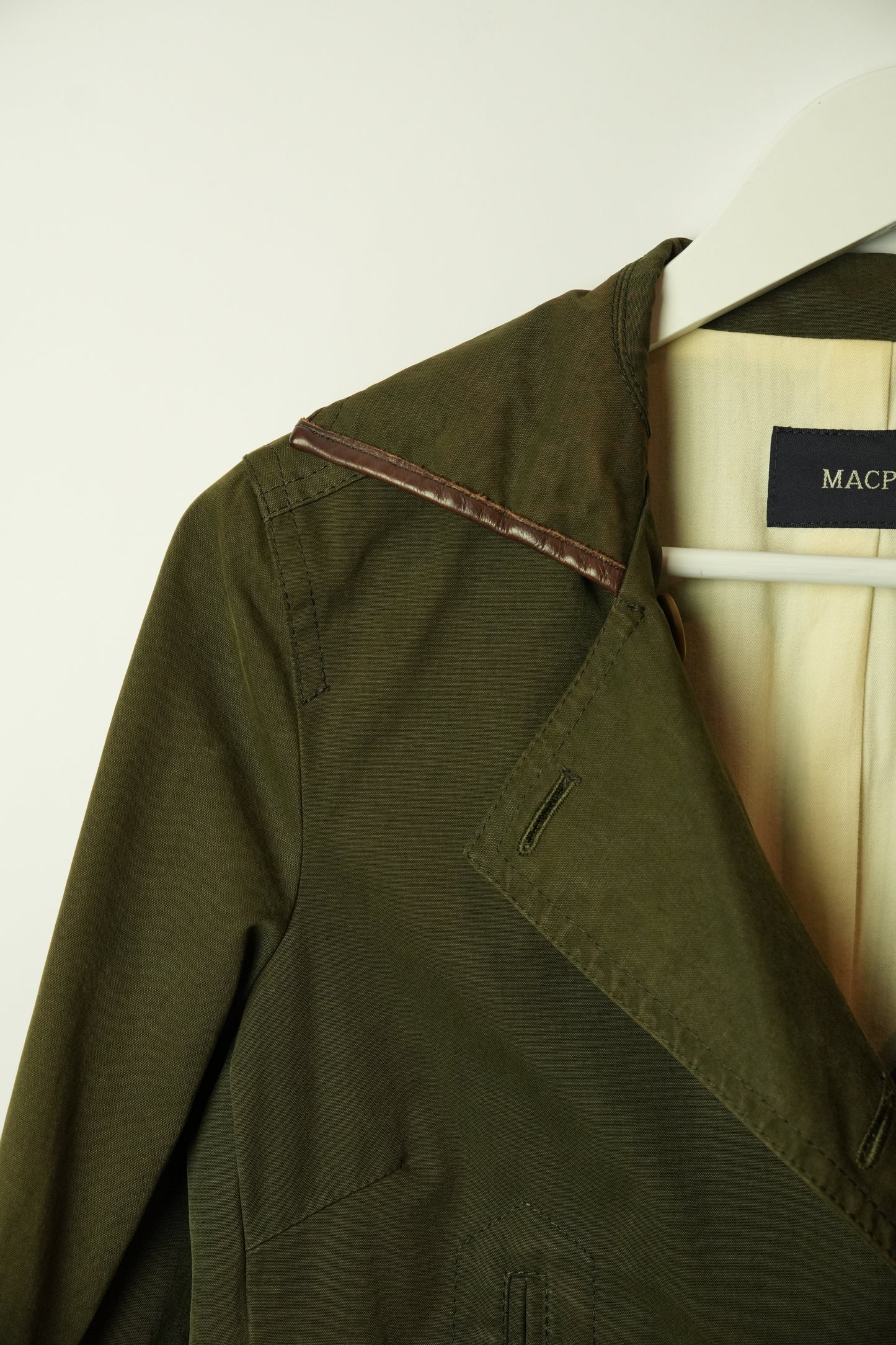 Macphee Khaki Double Breasted short Trench w Buckles
