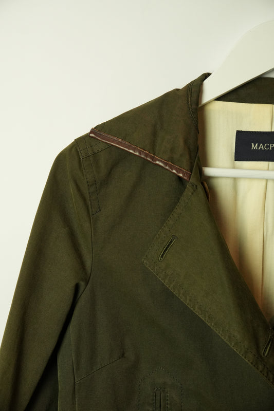 Macphee Khaki Double Breasted short Trench w Buckles