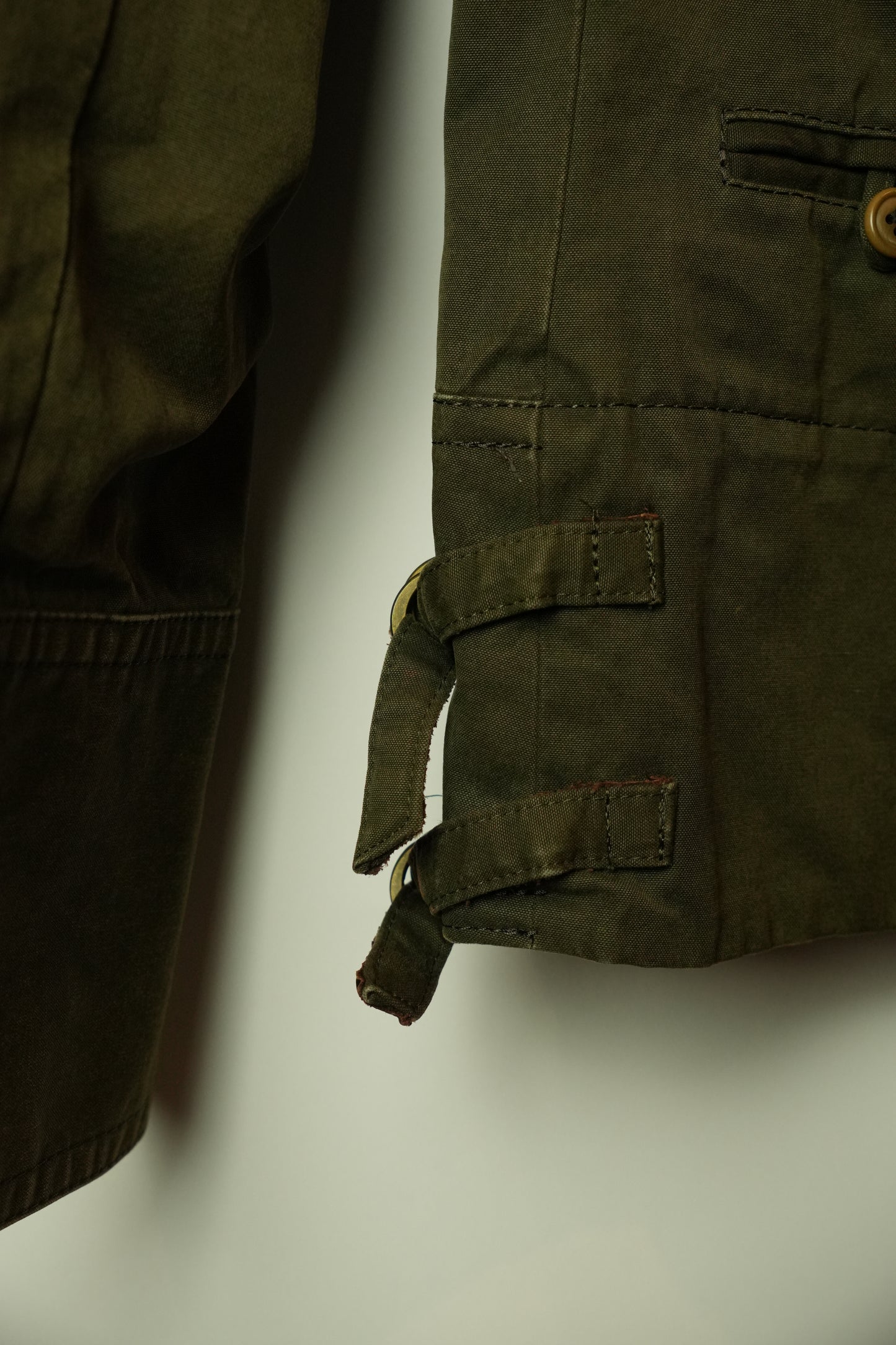 Macphee Khaki Double Breasted short Trench w Buckles