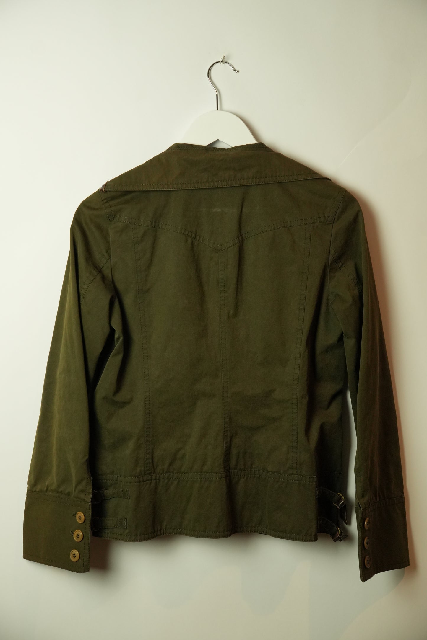 Macphee Khaki Double Breasted short Trench w Buckles