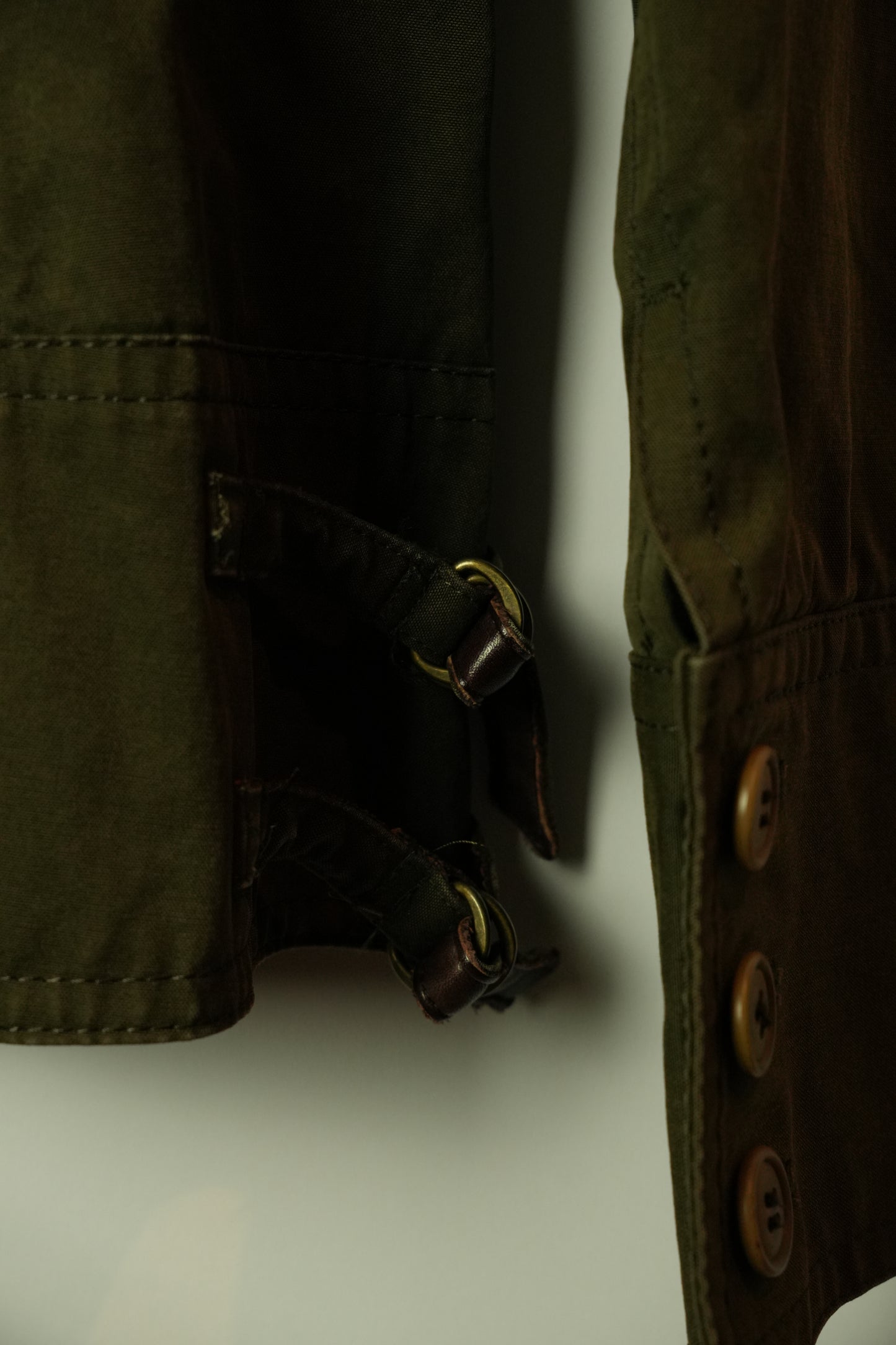 Macphee Khaki Double Breasted short Trench w Buckles