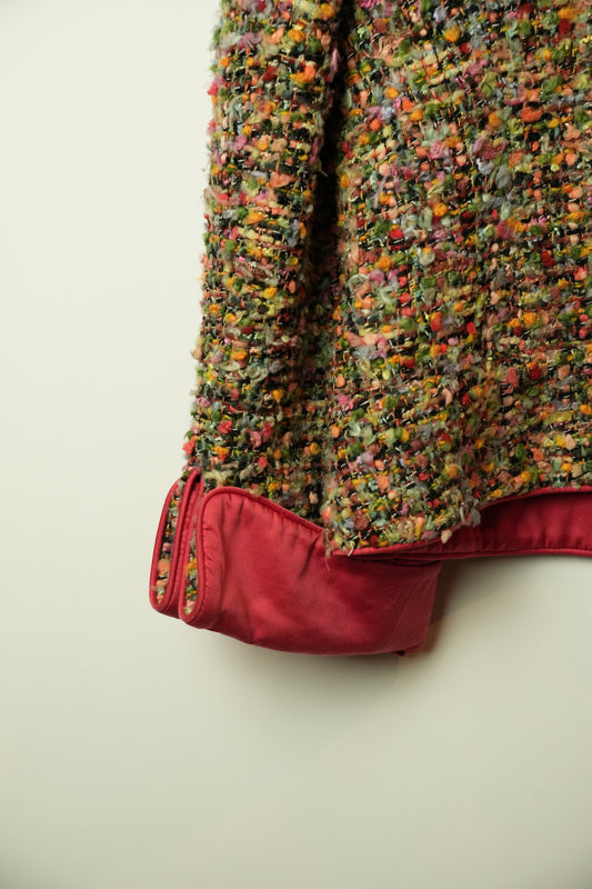 Armani Collezioni Multi Colour Tweed Mandarin Collar Jacket
