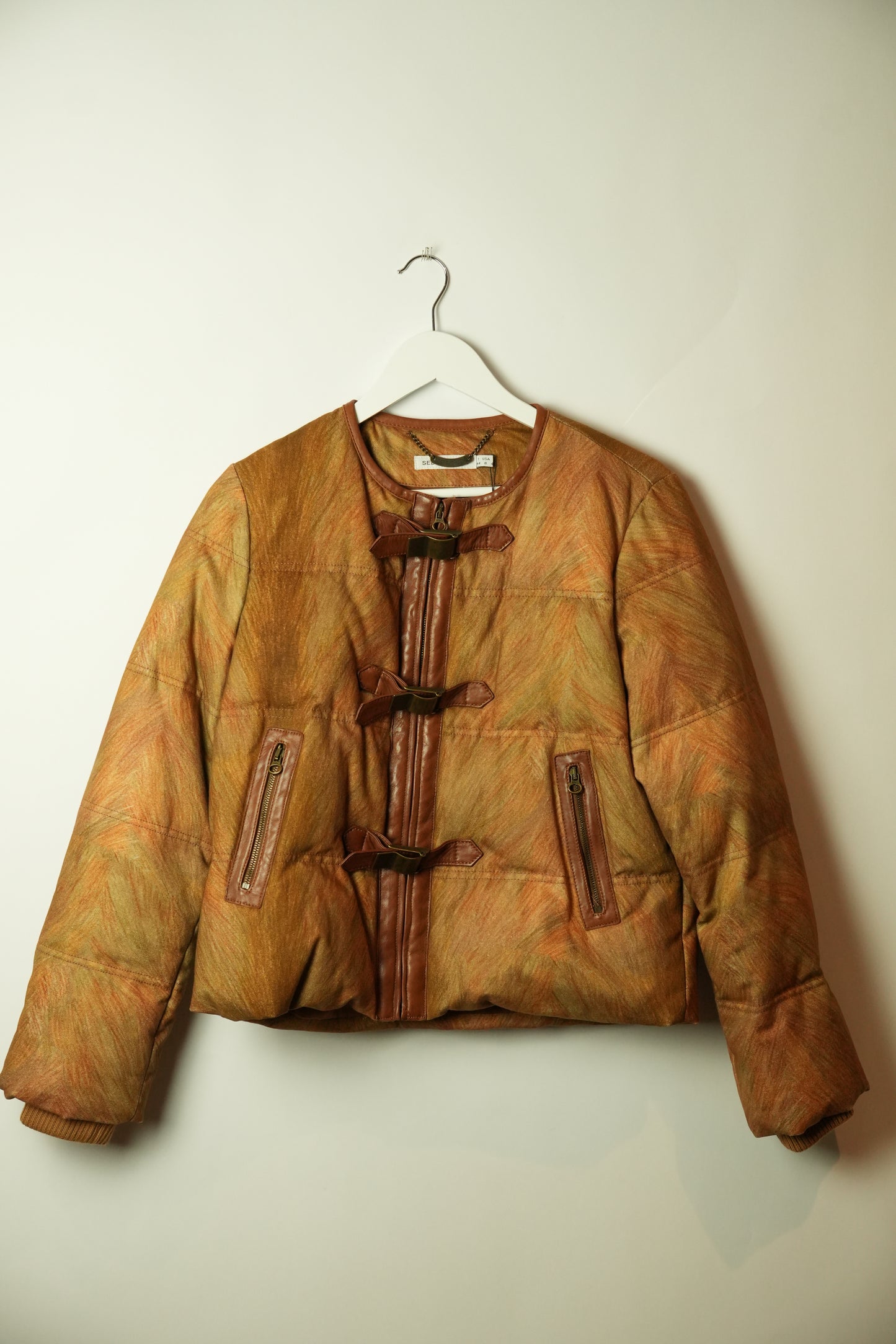 See By Chloe Leather Trim Puffer Feather Print Jacket