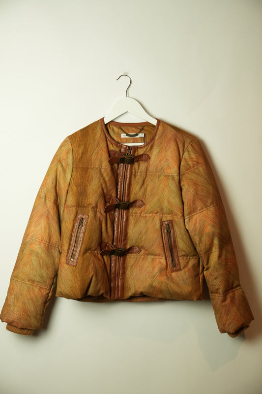 See By Chloe Leather Trim Puffer Feather Print Jacket