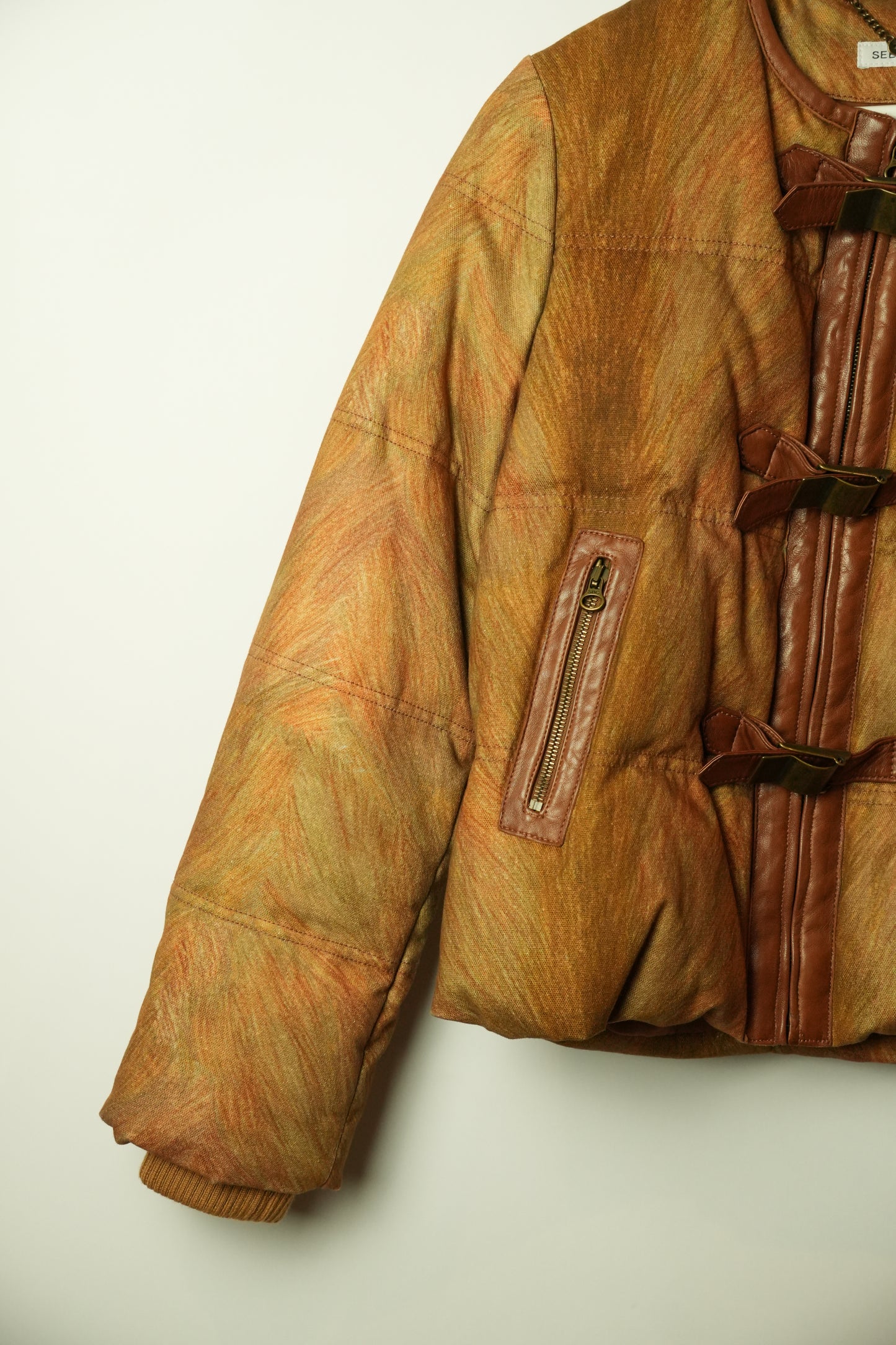See By Chloe Leather Trim Puffer Feather Print Jacket