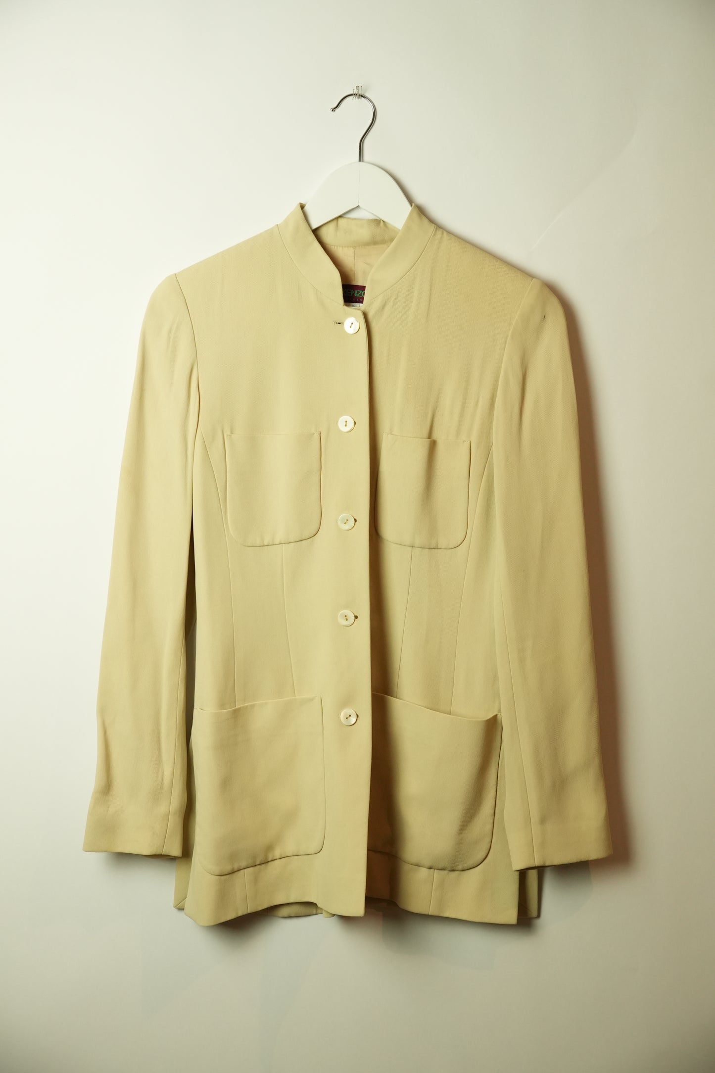 Kenzo Cream Mandarin Collar Button Down Blazer Sz 36