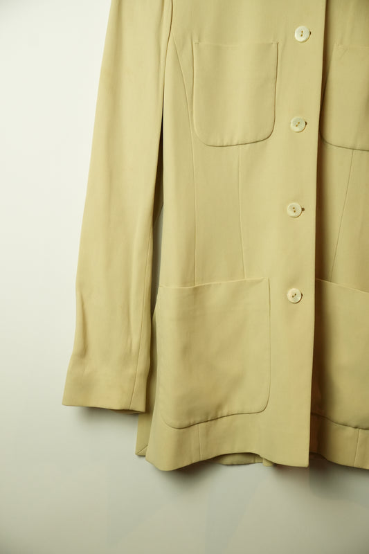 Kenzo Cream Mandarin Collar Button Down Blazer Sz 36