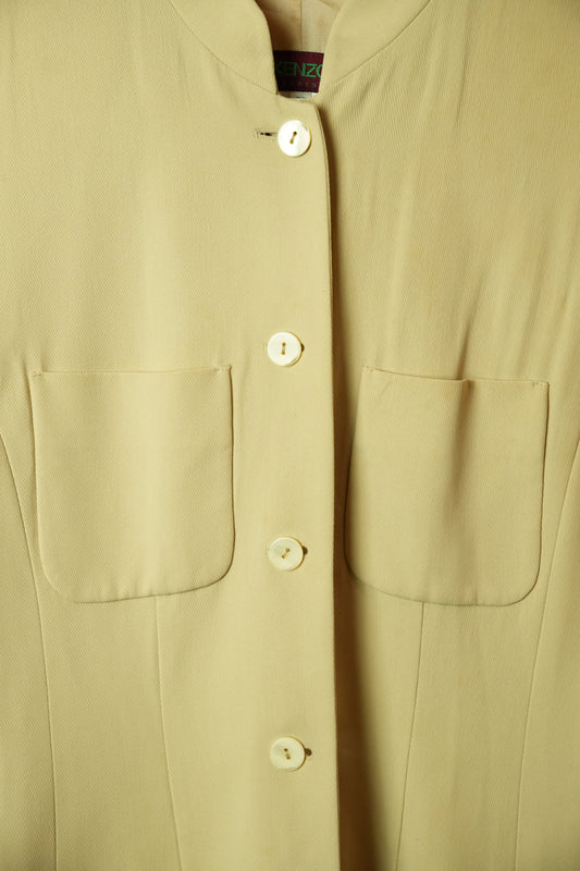 Kenzo Cream Mandarin Collar Button Down Blazer Sz 36