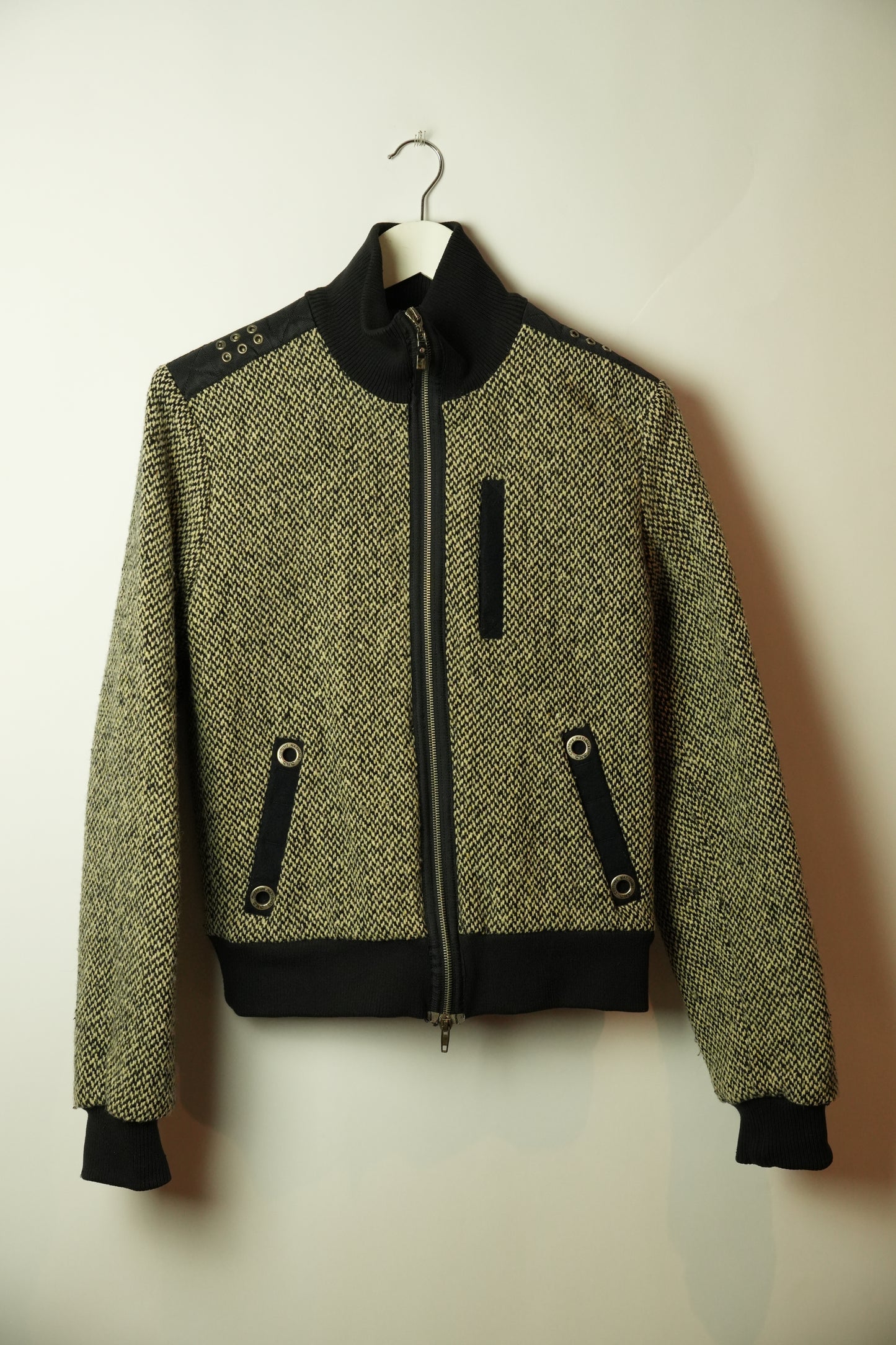 Costume National Tweed Wool Mock Neck Trim Jacket