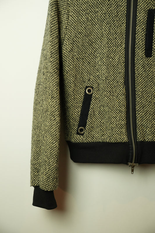 Costume National Tweed Wool Mock Neck Trim Jacket