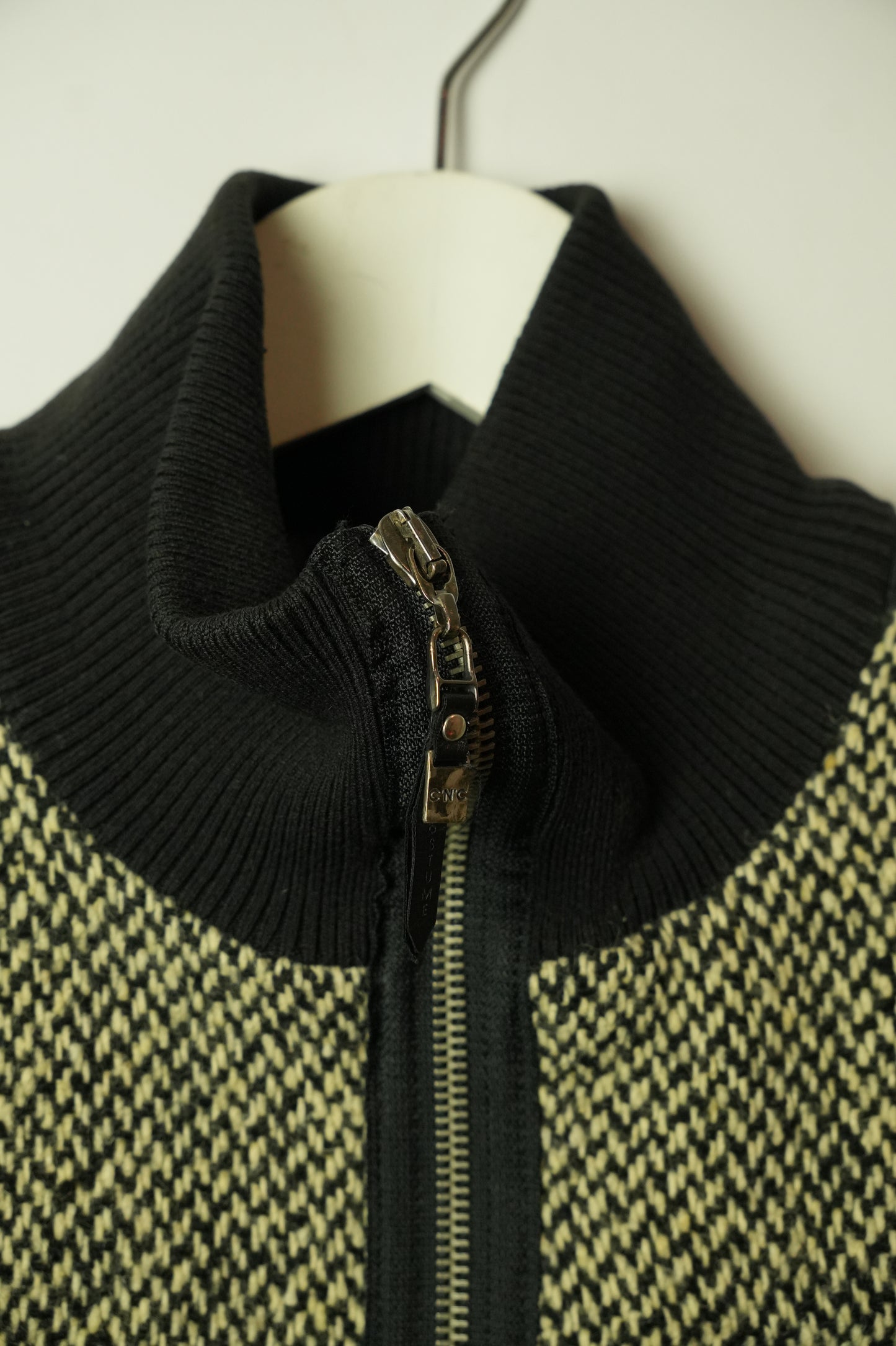 Costume National Tweed Wool Mock Neck Trim Jacket