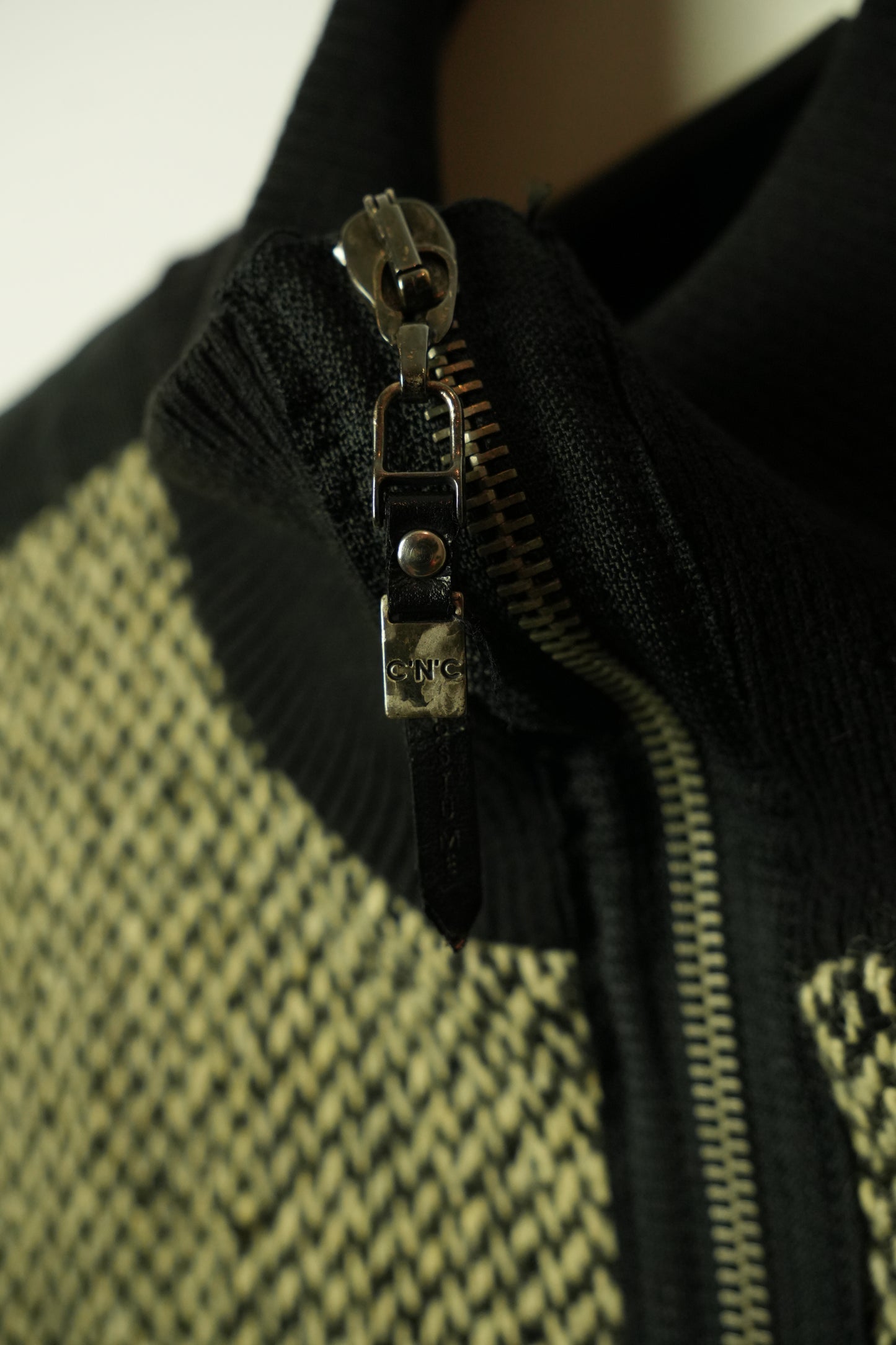 Costume National Tweed Wool Mock Neck Trim Jacket