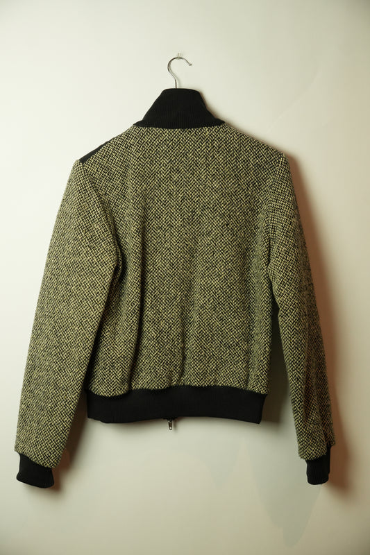 Costume National Tweed Wool Mock Neck Trim Jacket