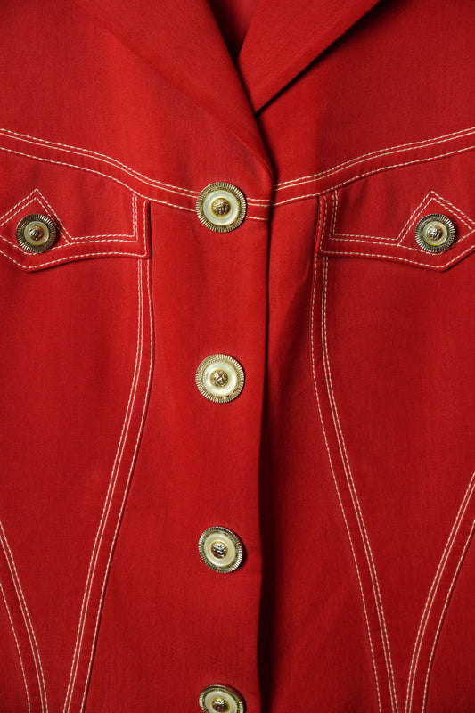 Gianni Versace Western 100% Silk Contrast Stitch Blazer