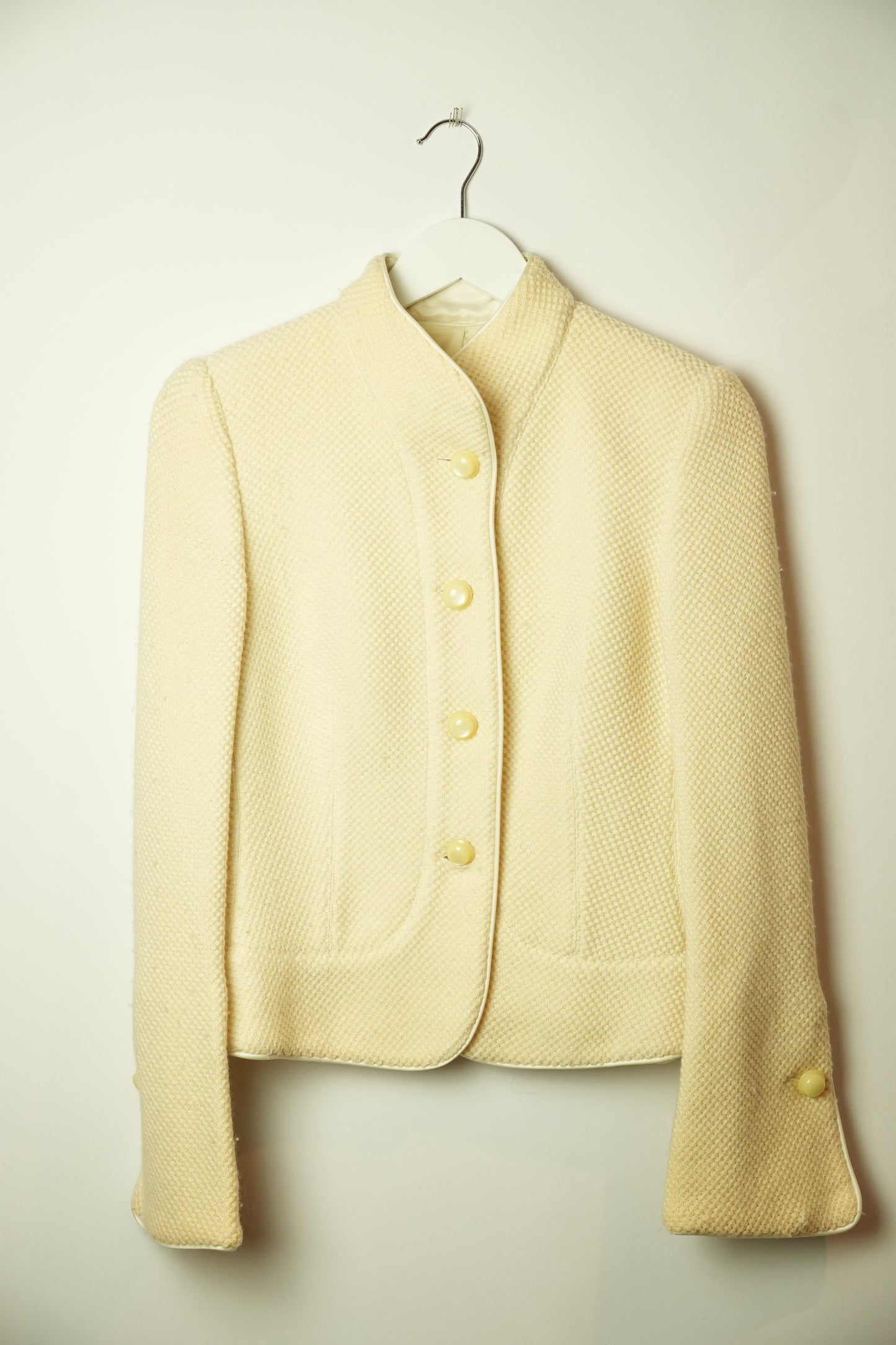 Armani Collezioni Wool High Neck Button Down Collarless Blazer