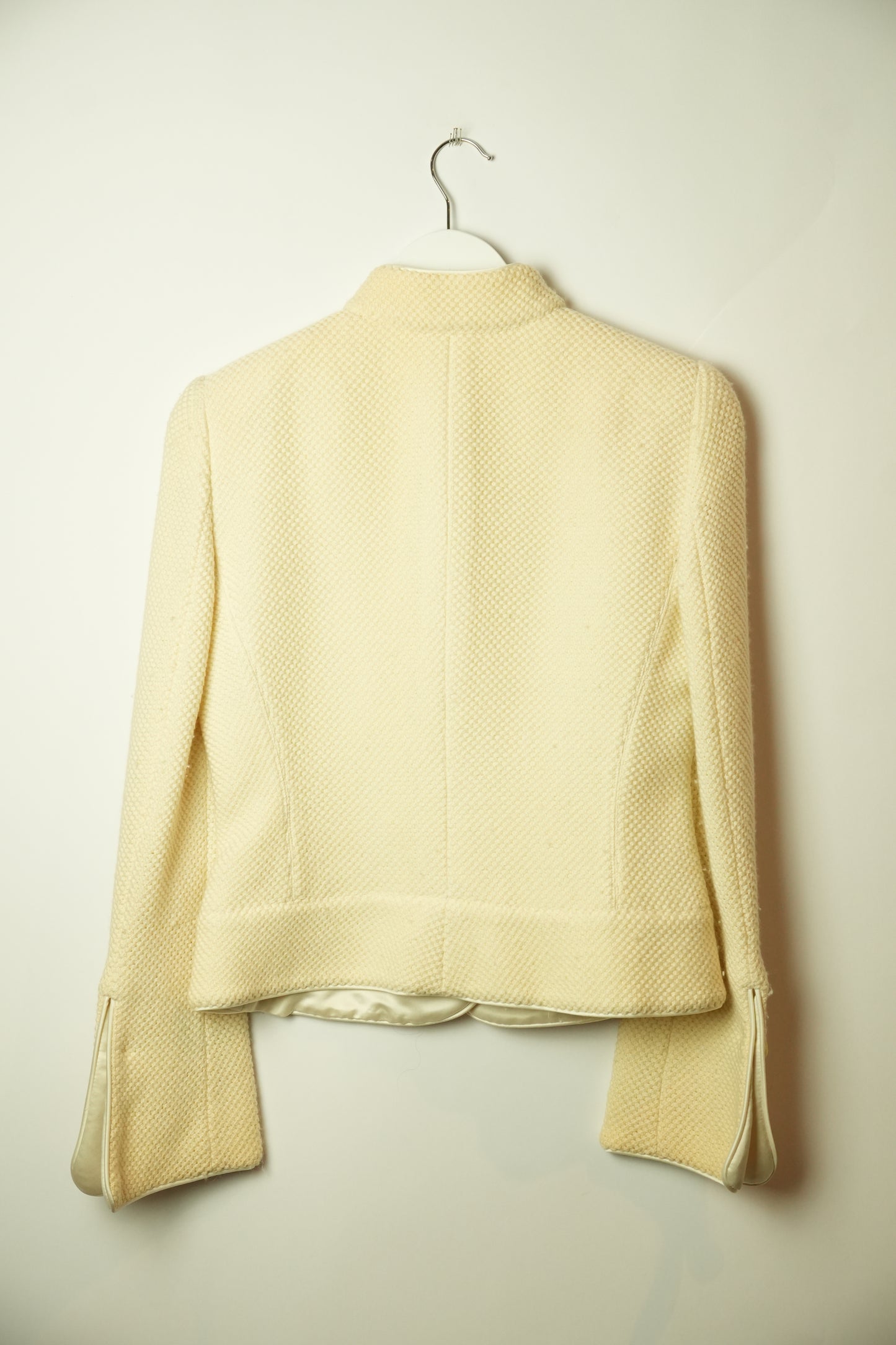 Armani Collezioni Wool High Neck Button Down Collarless Blazer