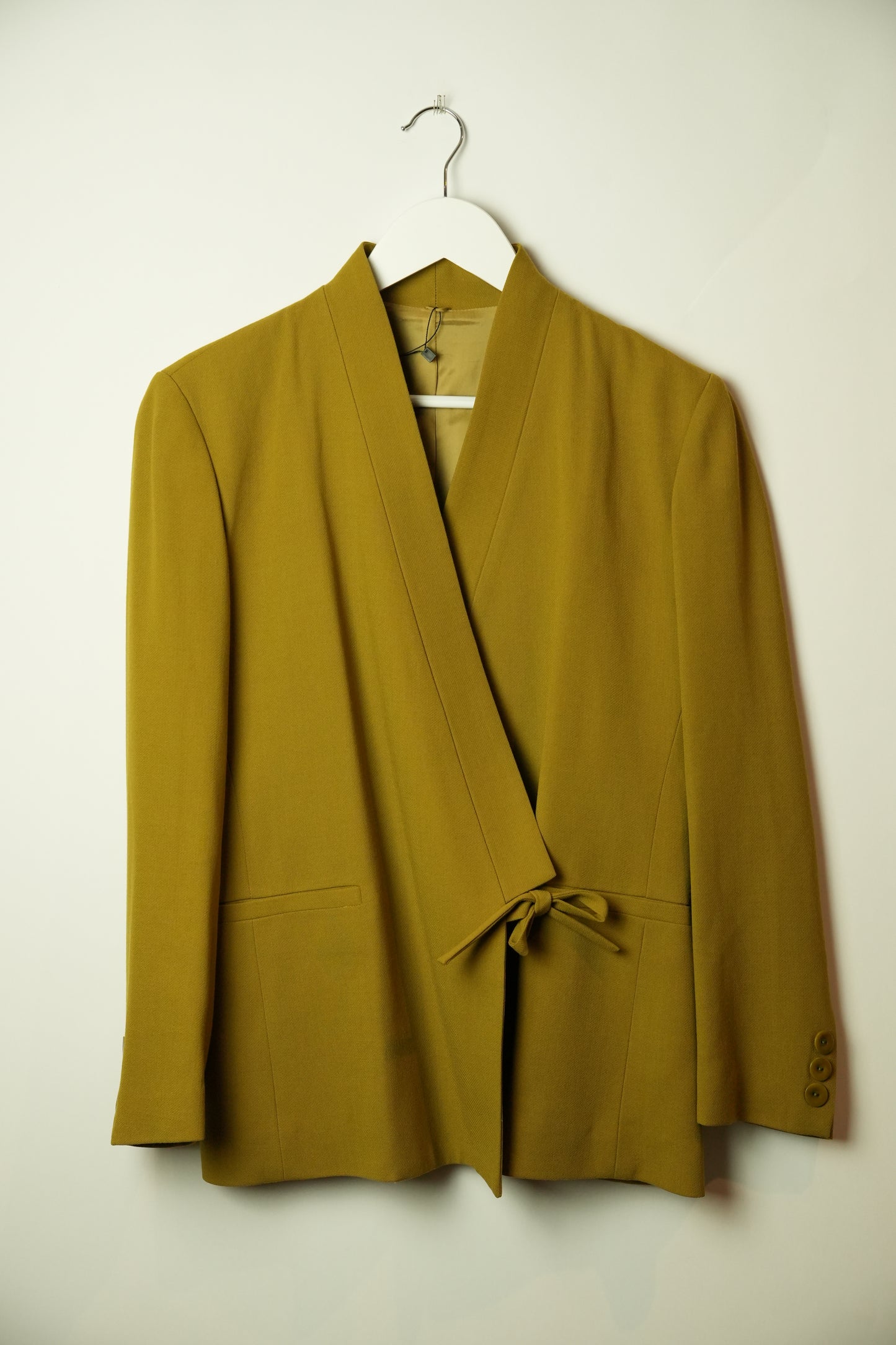 Kenzo Chartreuse Collarless Kimono Bow Blazer