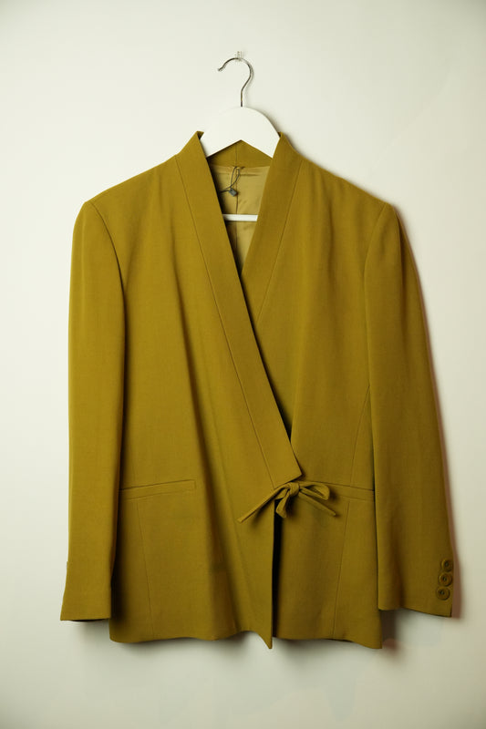 Kenzo Chartreuse Collarless Kimono Bow Blazer