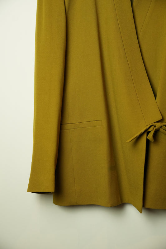 Kenzo Chartreuse Collarless Kimono Bow Blazer