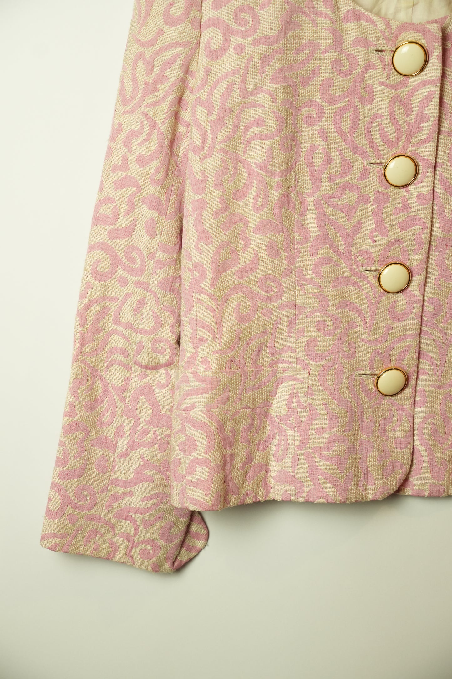 Christian Dior Pink White Paisley Scoop Neck Collarless Blazer