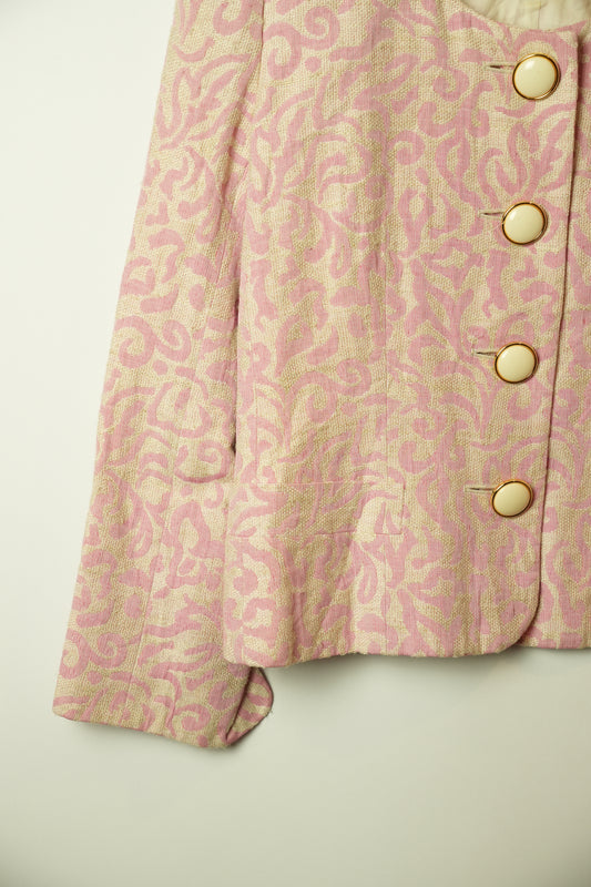Christian Dior Pink White Paisley Scoop Neck Collarless Blazer