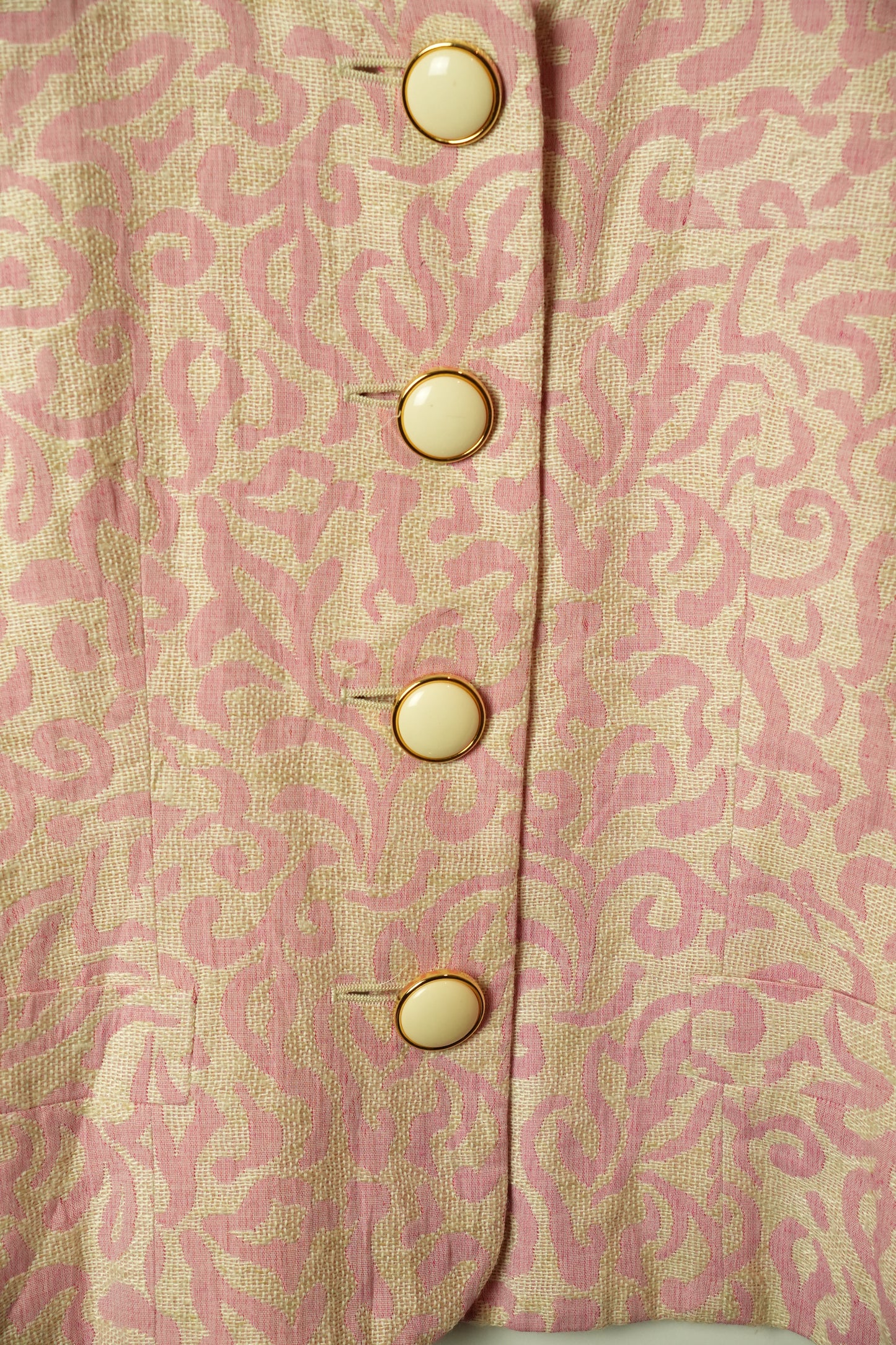 Christian Dior Pink White Paisley Scoop Neck Collarless Blazer