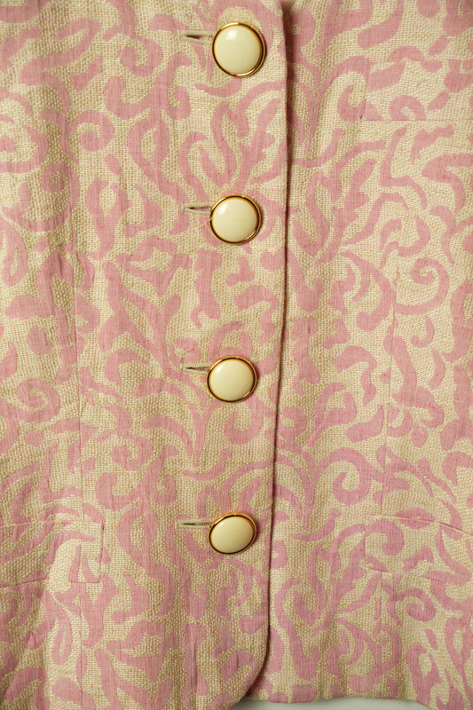 Christian Dior Pink White Paisley Scoop Neck Collarless Blazer