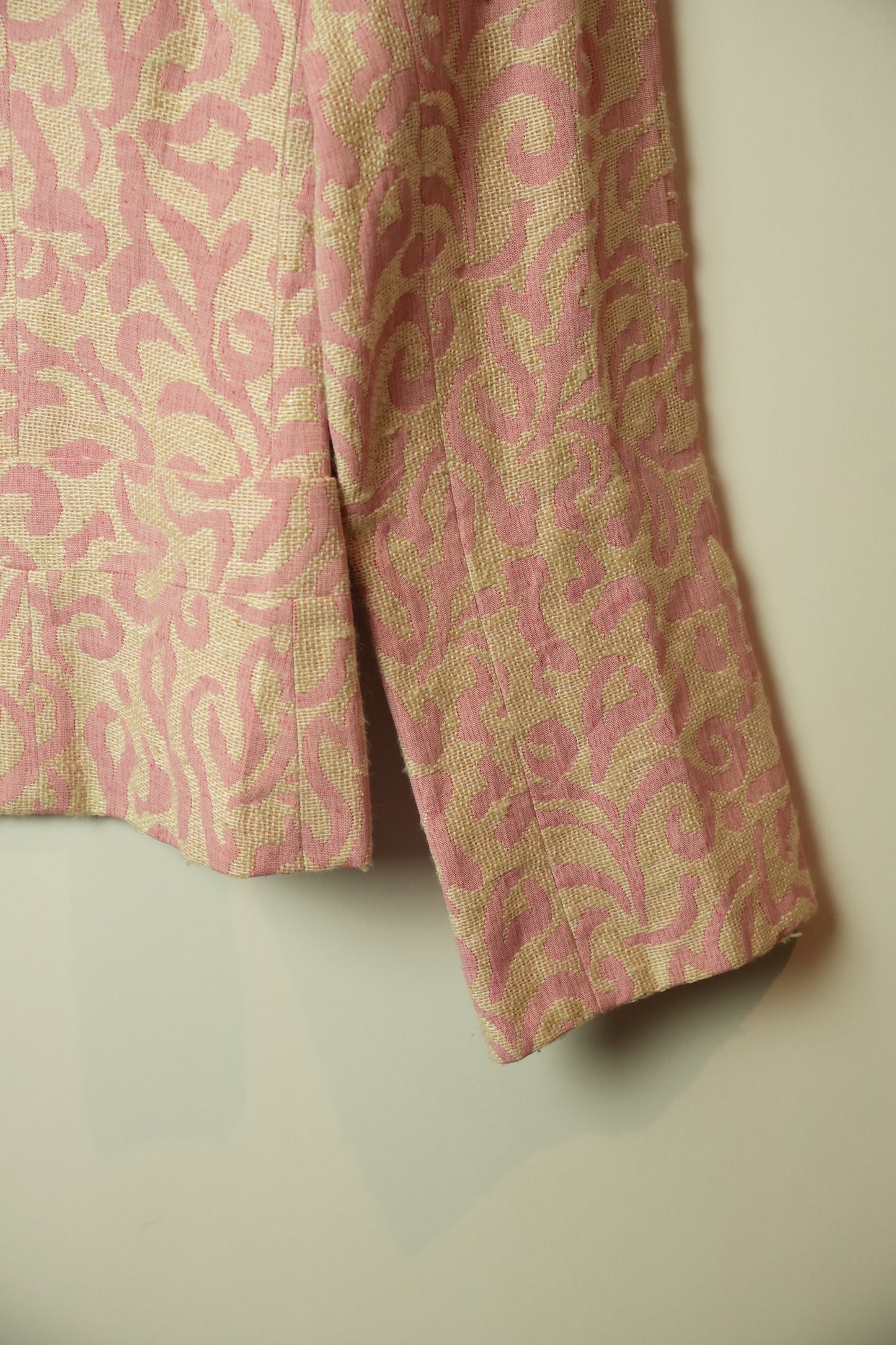 Christian Dior Pink White Paisley Scoop Neck Collarless Blazer