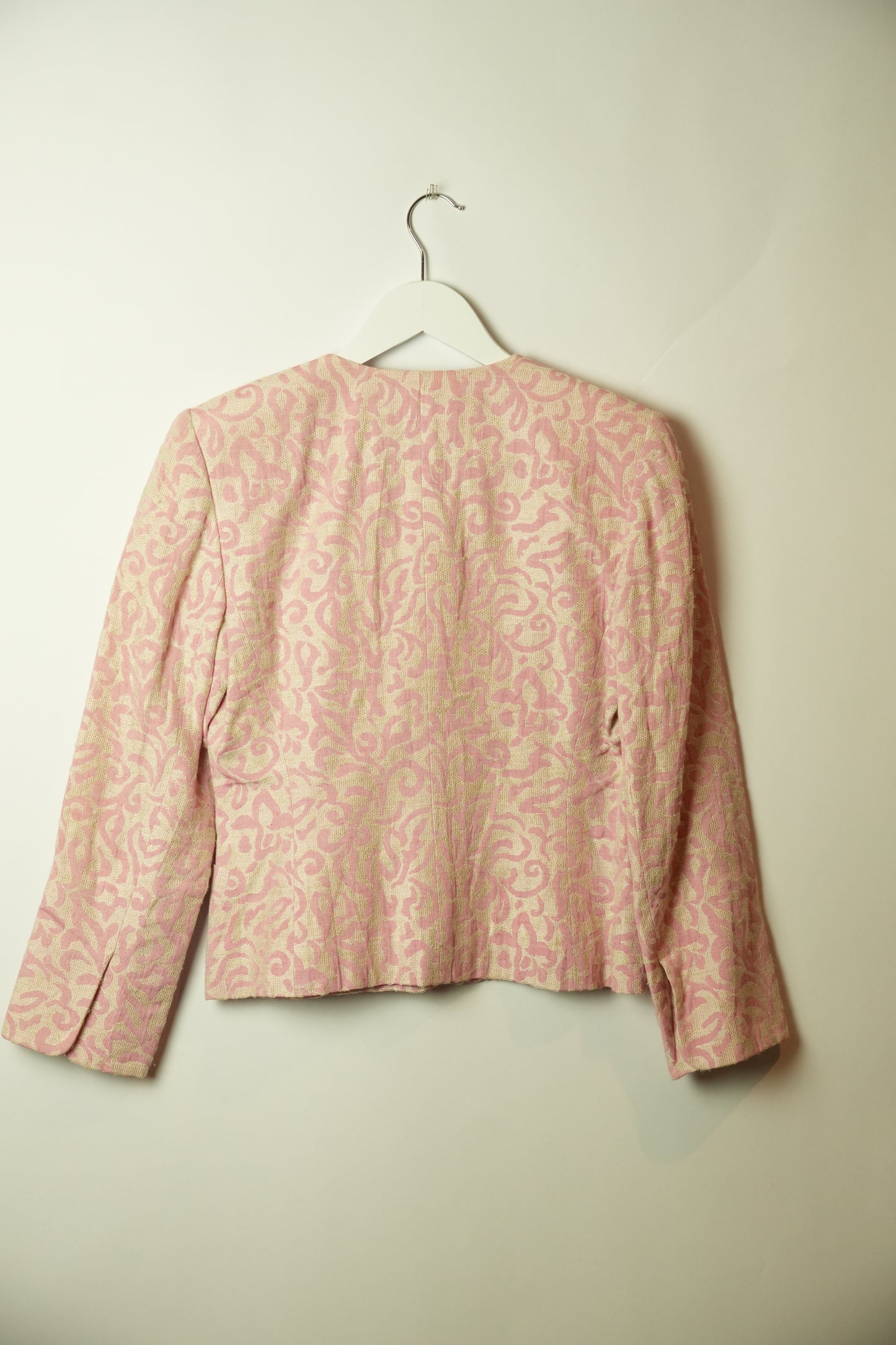 Christian Dior Pink White Paisley Scoop Neck Collarless Blazer