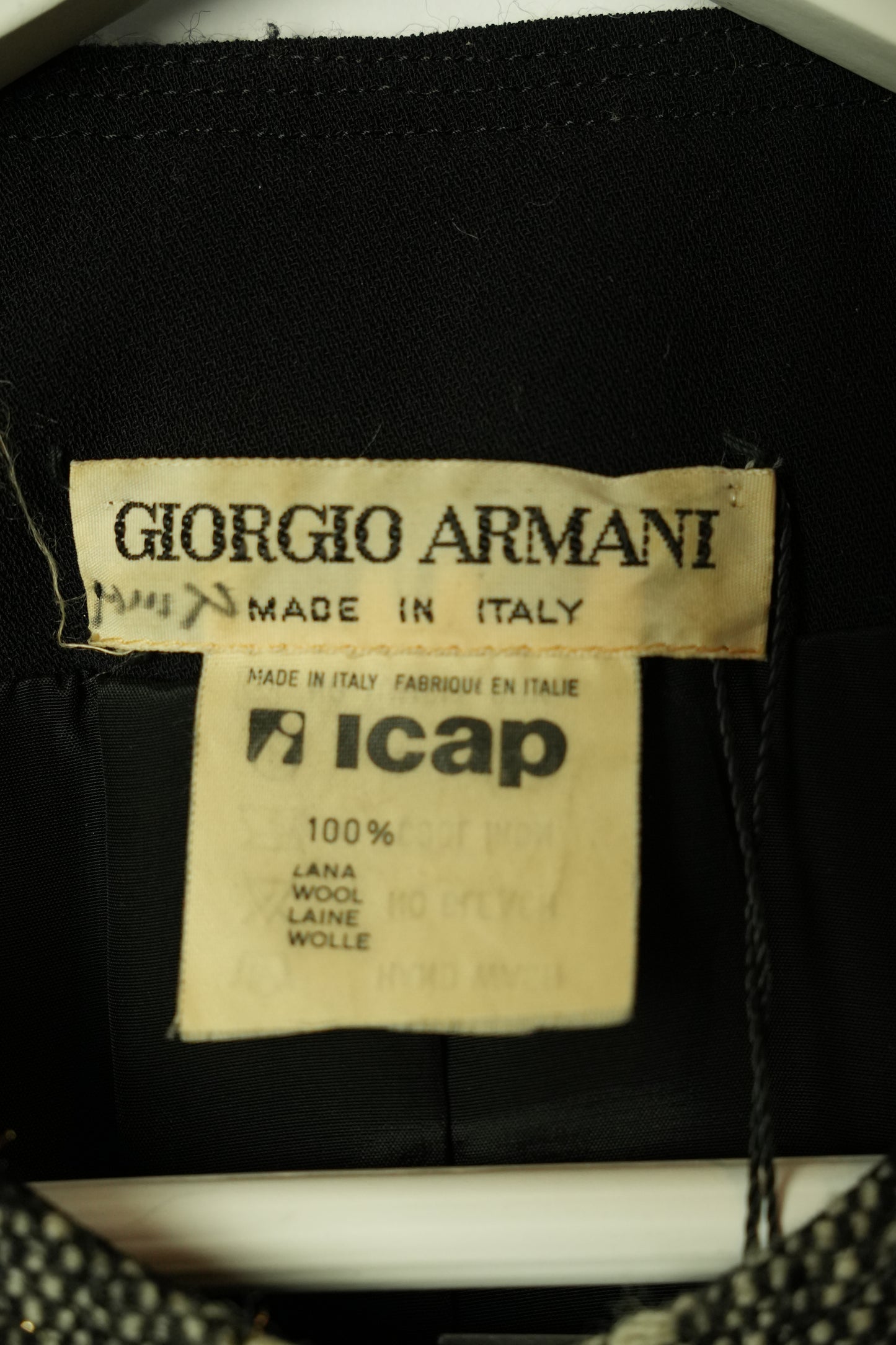 Giorgio Armani Tweed Checkered Collarless Blazer w Pearl Buttons