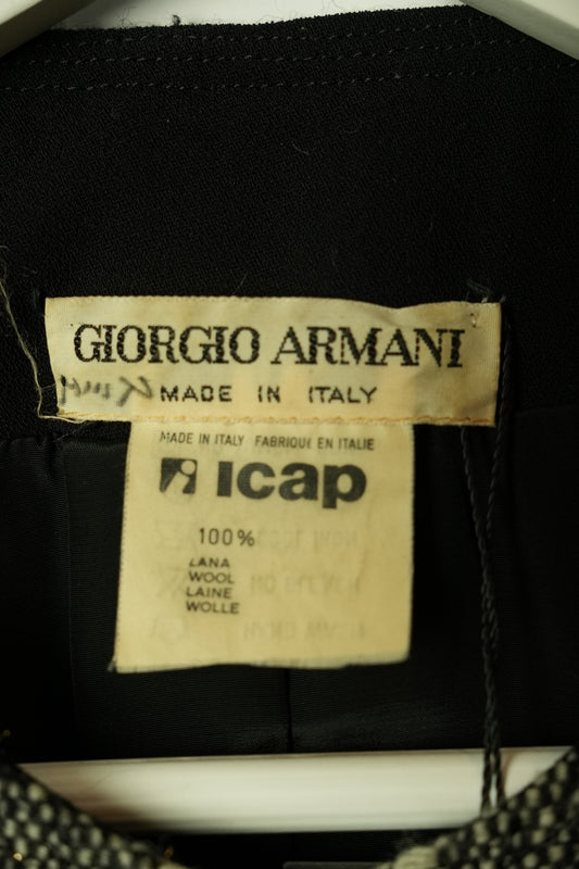 Giorgio Armani Tweed Checkered Collarless Blazer w Pearl Buttons