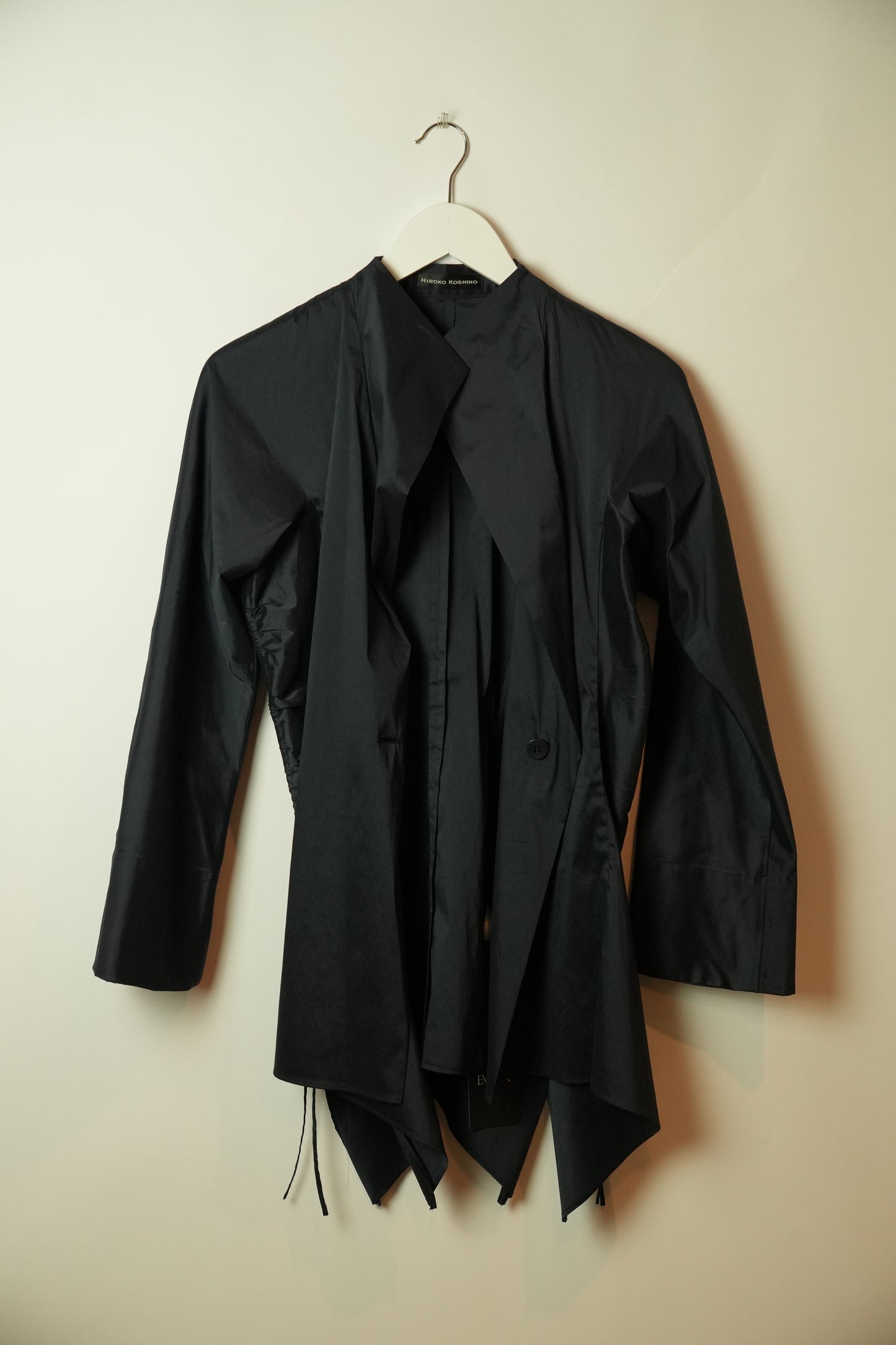 Hiroko Koshino Navy Assymetrical Silk Ruched Bow Side Blazer