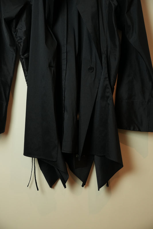 Hiroko Koshino Navy Assymetrical Silk Ruched Bow Side Blazer
