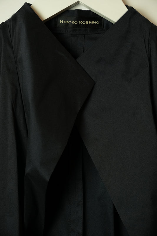 Hiroko Koshino Navy Assymetrical Silk Ruched Bow Side Blazer