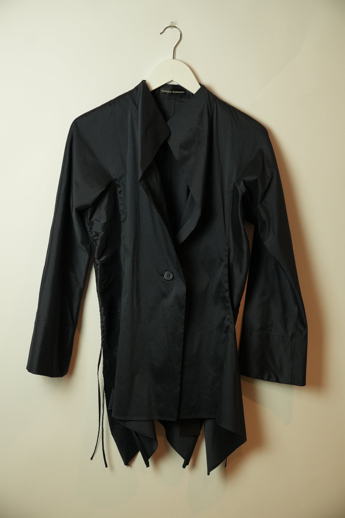 Hiroko Koshino Navy Assymetrical Silk Ruched Bow Side Blazer