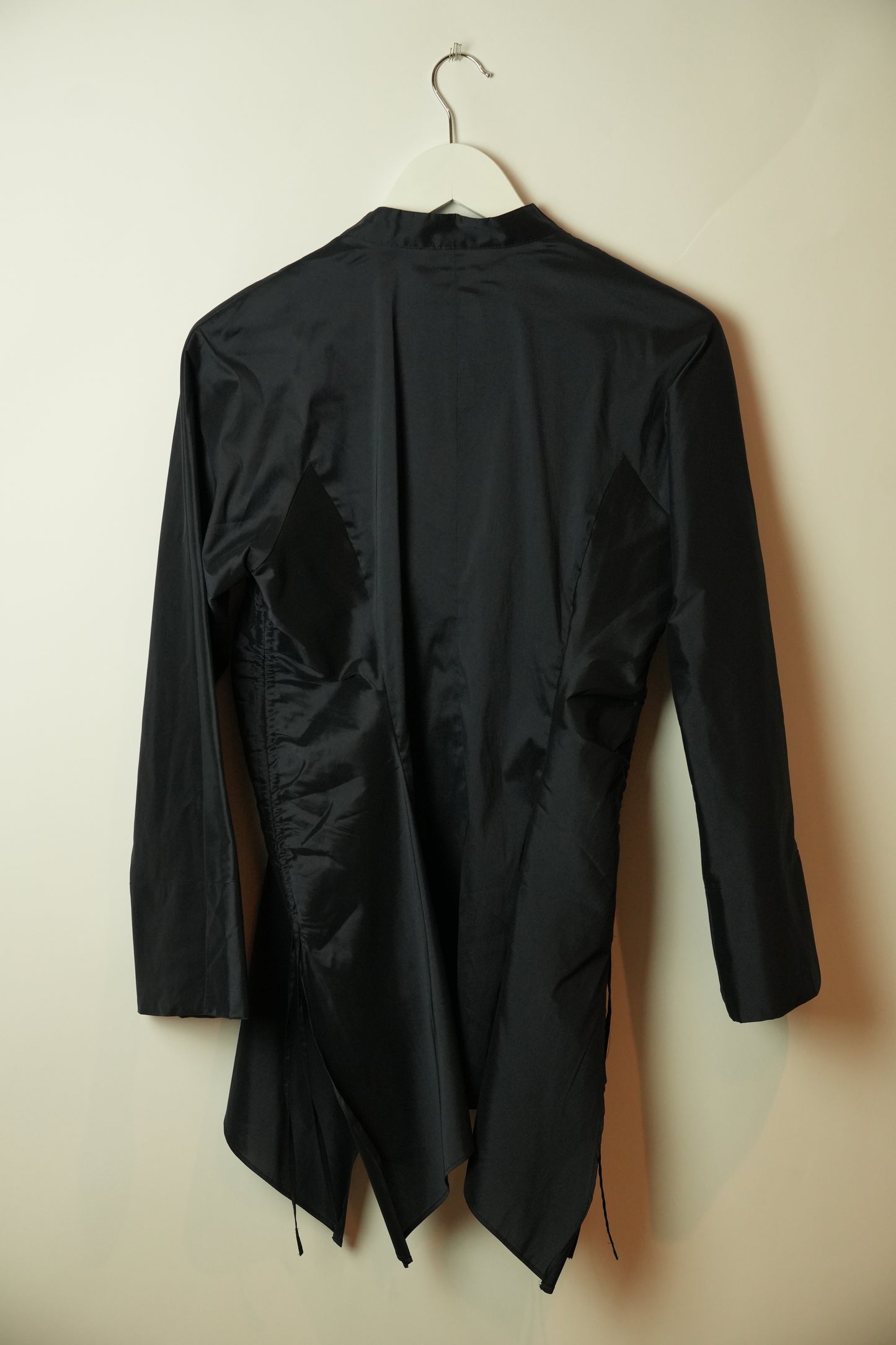 Hiroko Koshino Navy Assymetrical Silk Ruched Bow Side Blazer
