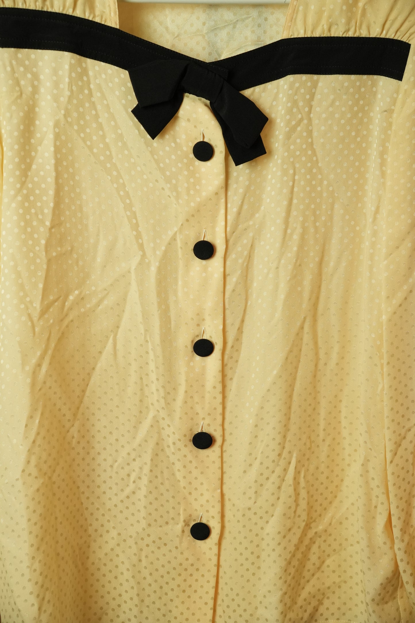 Valentino Garavani Cream Beige Polka Dot Chest Ribbon Button Down Blouse