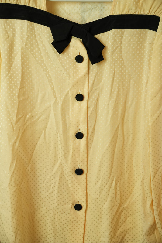 Valentino Garavani Cream Beige Polka Dot Chest Ribbon Button Down Blouse