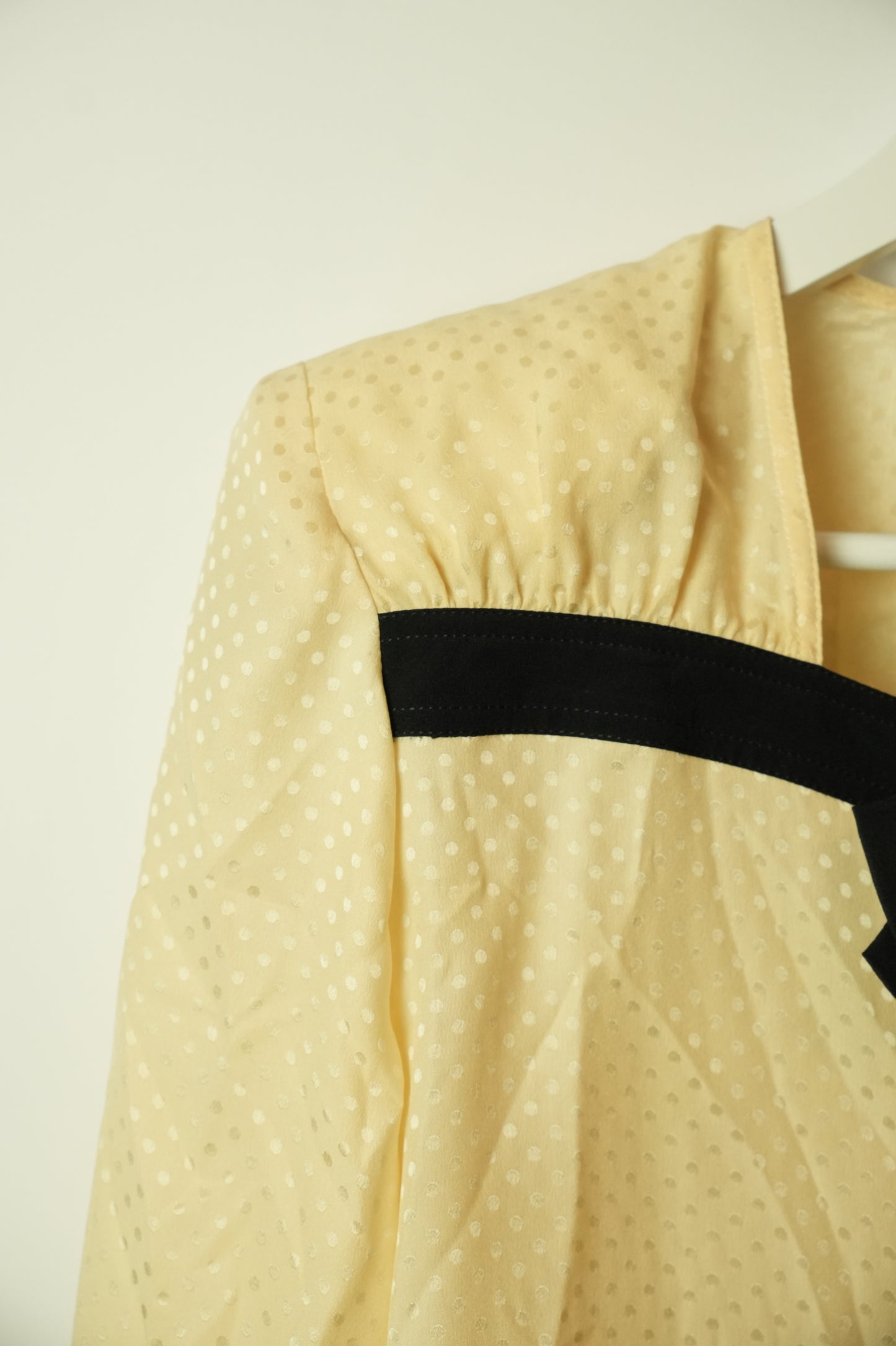 Valentino Garavani Cream Beige Polka Dot Chest Ribbon Button Down Blouse
