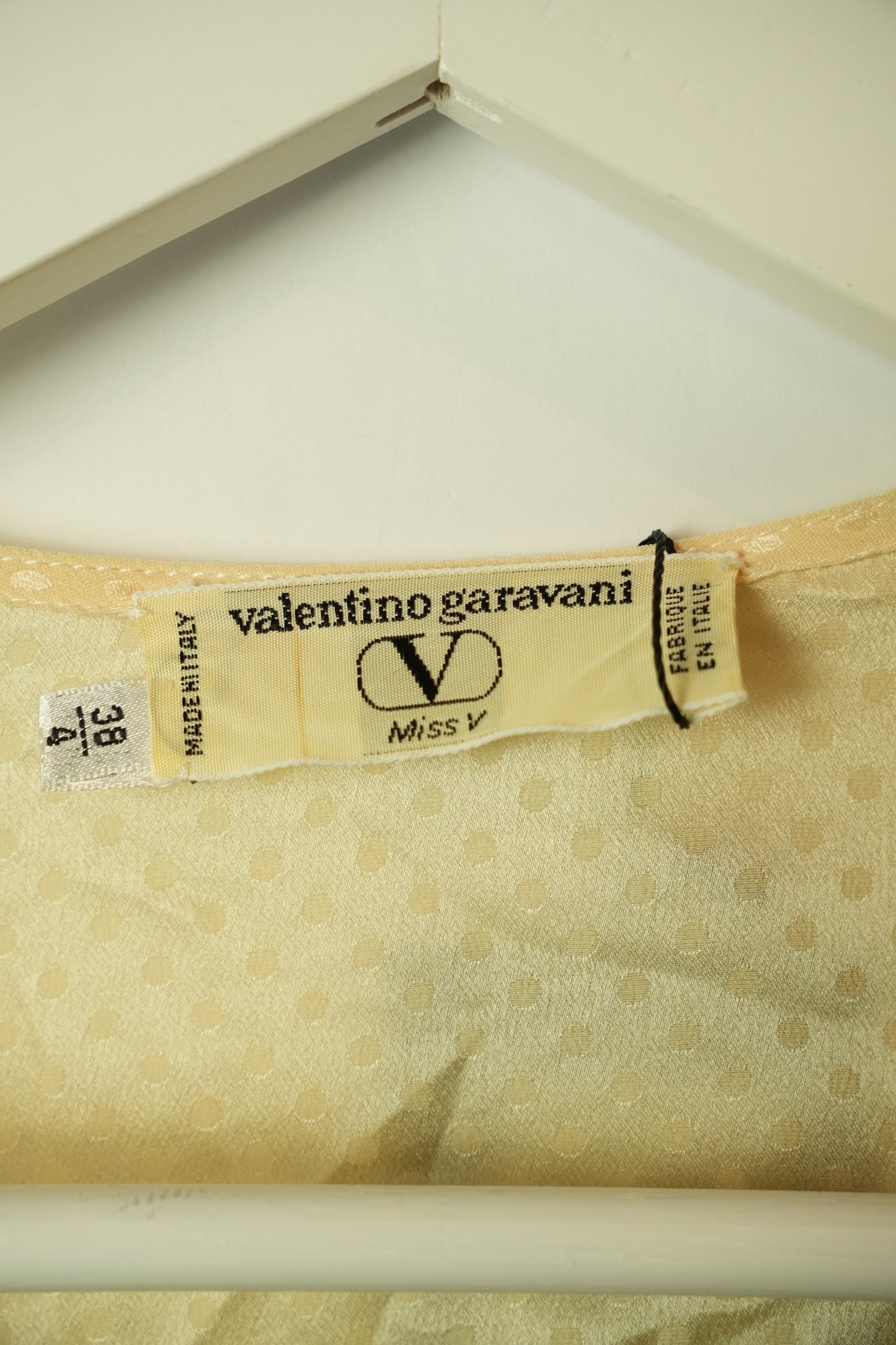 Valentino Garavani Cream Beige Polka Dot Chest Ribbon Button Down Blouse