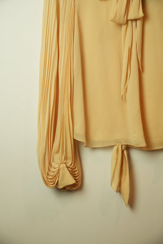 Chloe Silk Pleated Balloon Sleeve Blouse