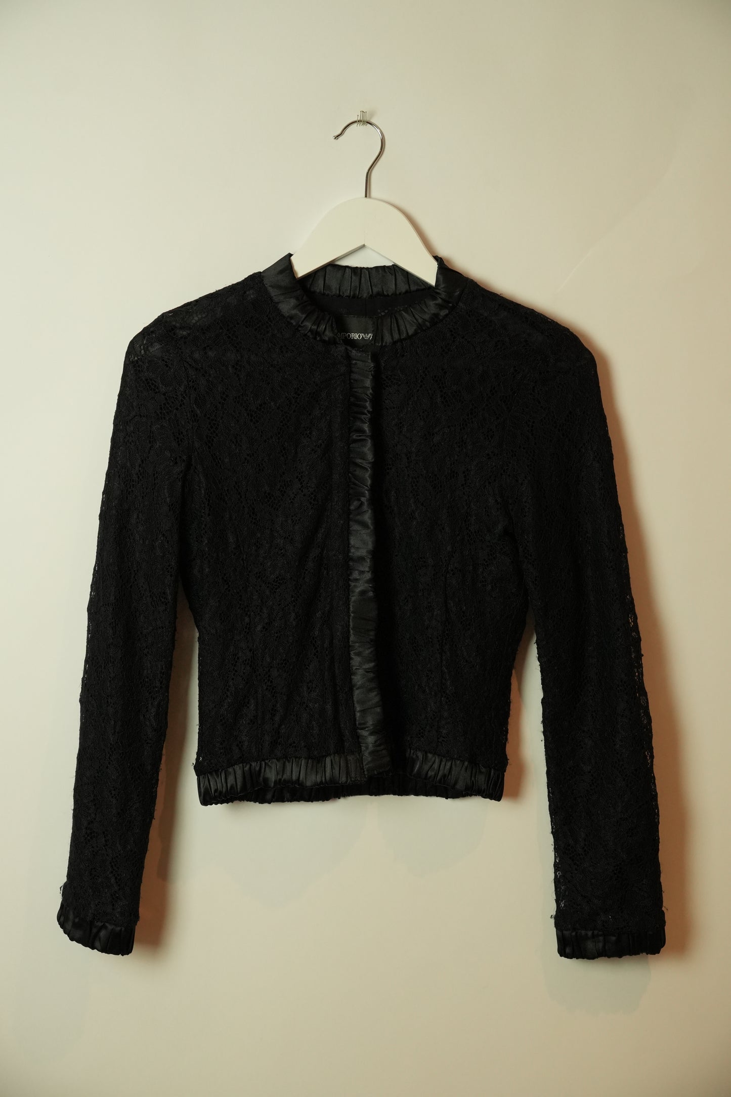 Emporio Armani Lace Satin Trim Zip LS Blouse Jacket