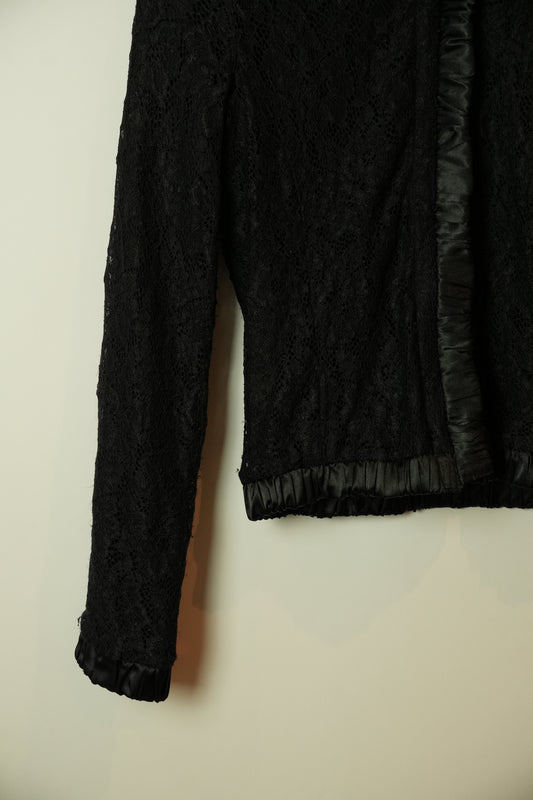Emporio Armani Lace Satin Trim Zip LS Blouse Jacket