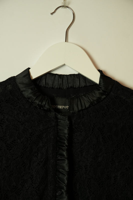 Emporio Armani Lace Satin Trim Zip LS Blouse Jacket