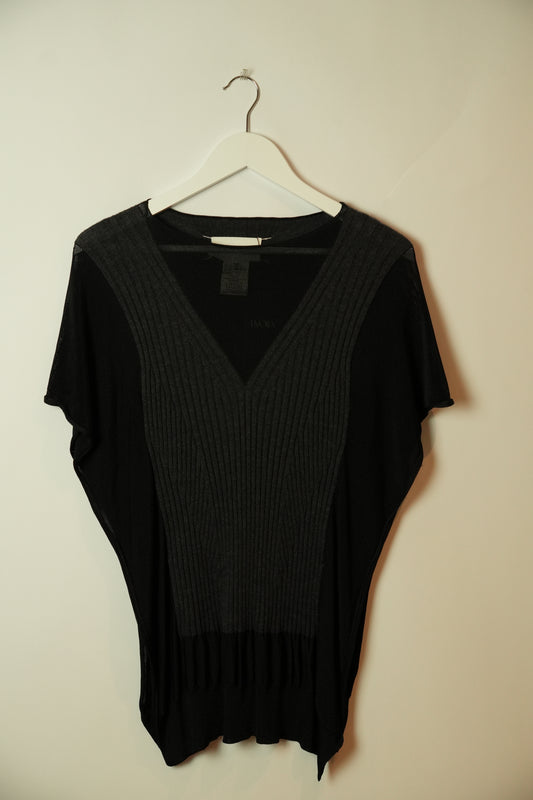 Maison Martin Margiela Black SS Top w Grey V Neck Knit