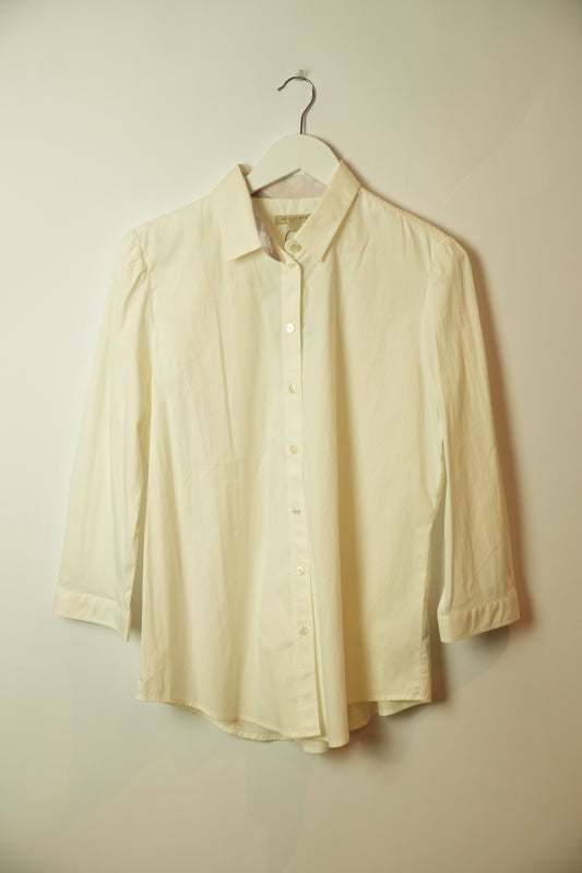 Burberry Brit White LS Button Down Blouse w Pleated Sleeve