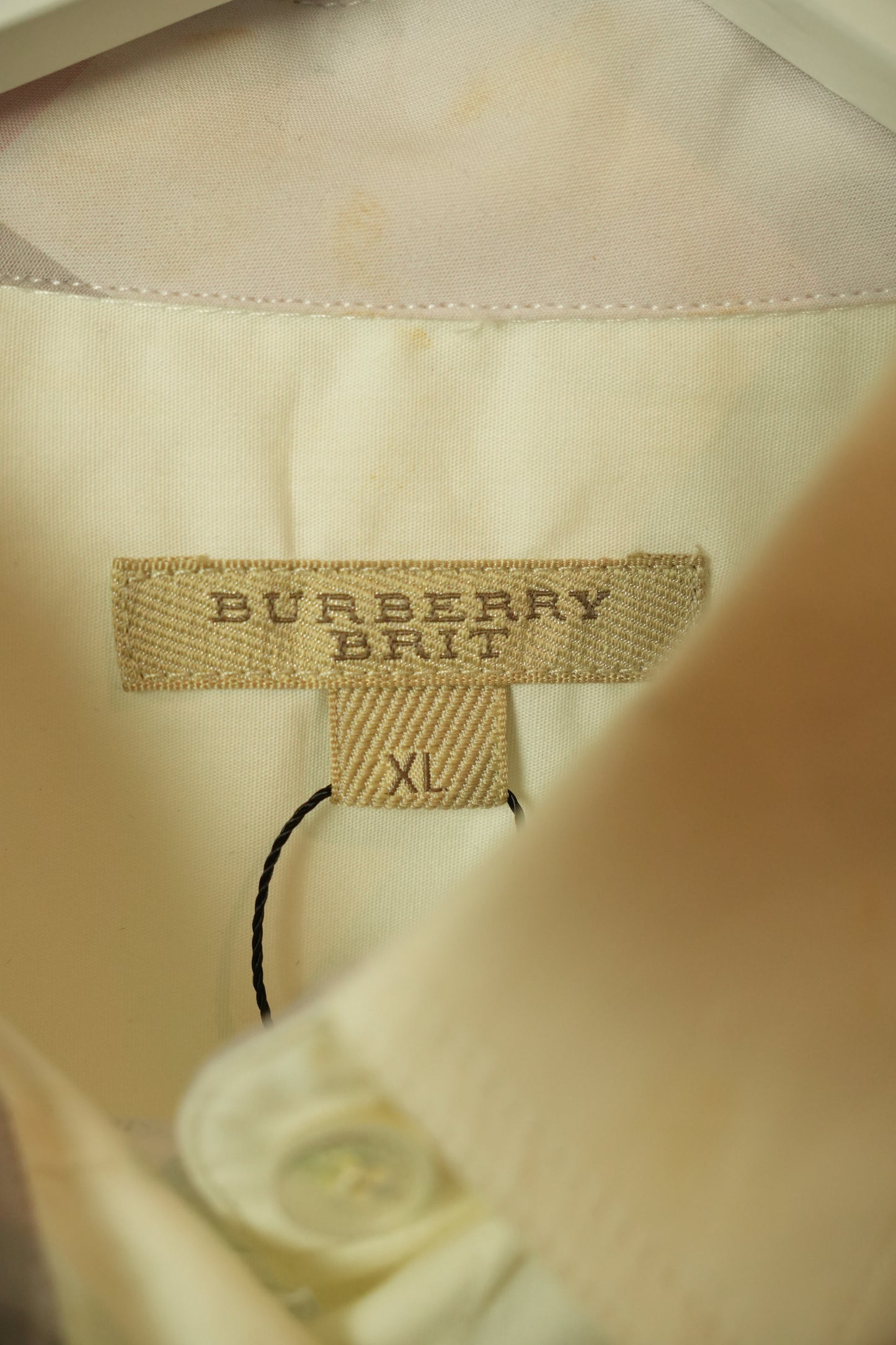 Burberry Brit White LS Button Down Blouse w Pleated Sleeve